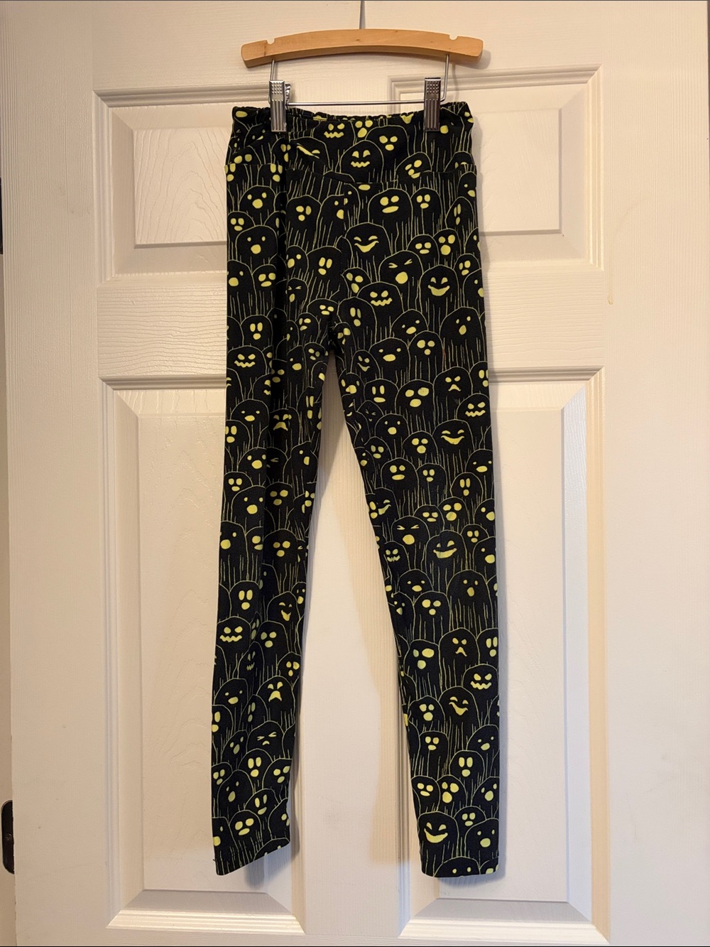 LuLaRoe Kids Black Leggings with Yellow Ghost Print
